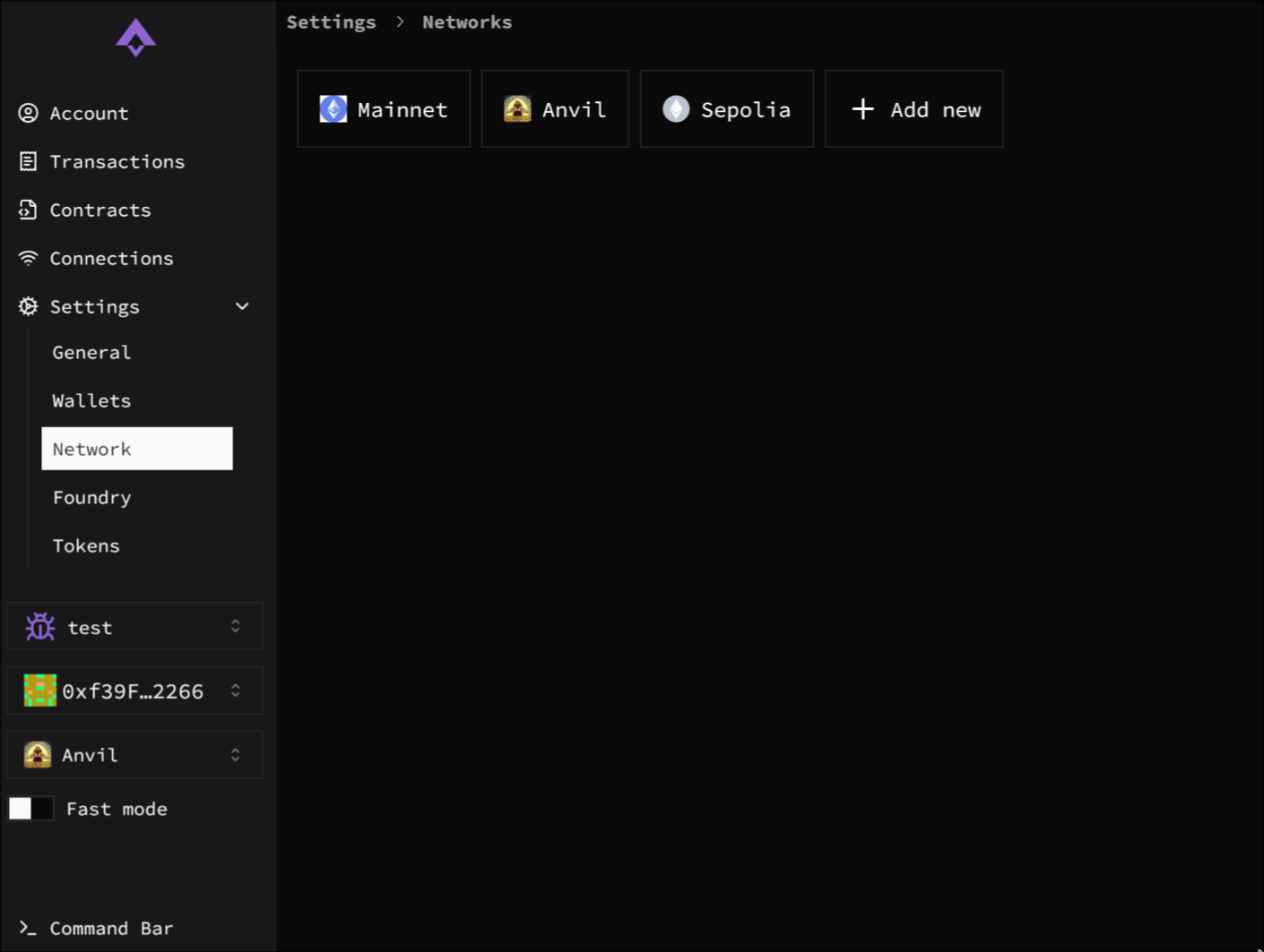 ethui dark mode interface